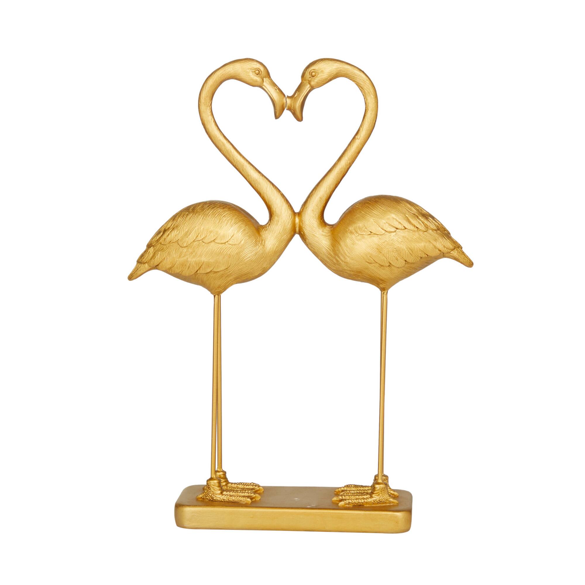 Gold Resin Eclectic Flamingo Sculpture 15" x 11" x 4"